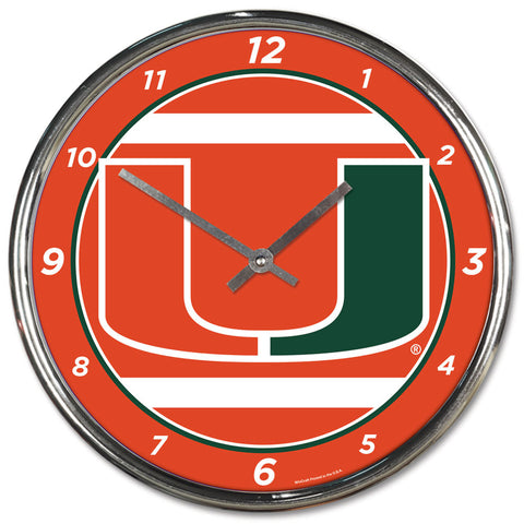 Miami Hurricanes Clock Round Wall Style Chrome-0