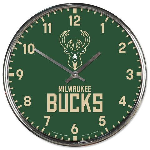 Milwaukee Bucks Clock Round Wall Style Chrome-0