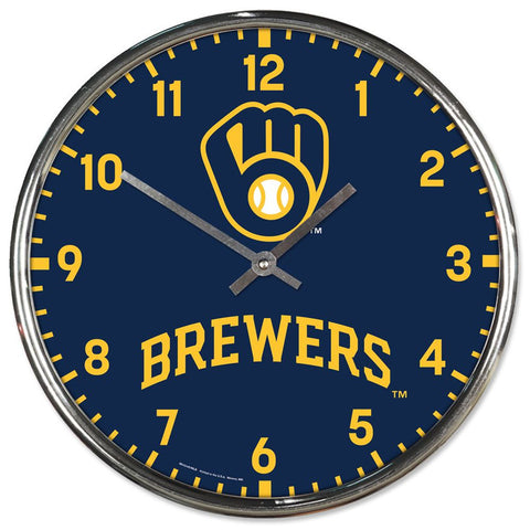 Milwaukee Brewers Clock Round Wall Style Chrome-0