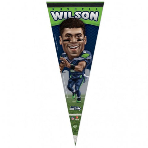 Seattle Seahawks Pennant 12x30 Premium Style Russell Wilson Caricature Design - Special Order-0