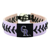 Colorado Rockies Bracelet Team Color Lavender Leather Black Thread Baseball CO-0