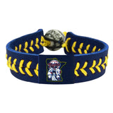 Minnesota Twins Bracelet Team Color Baseball Mini and Paul Mascot Navy Leather Yellow Thread CO-0