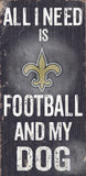 New Orleans Saints Wood Sign - Football and Dog 6"x12"-0