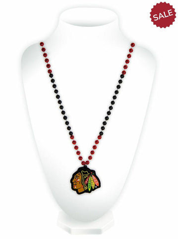 Chicago Blackhawks Beads with Medallion Mardi Gras Style - Special Order