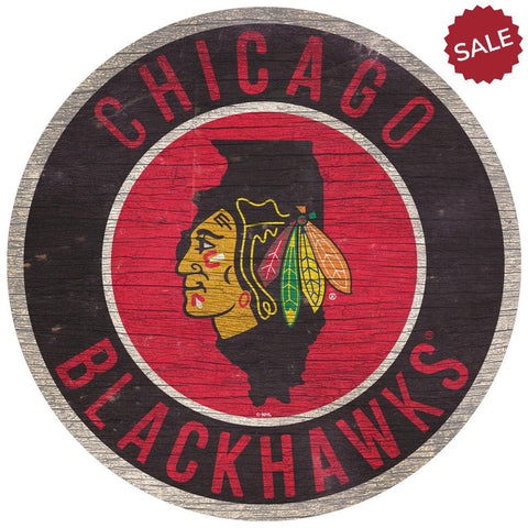 Chicago Blackhawks Sign Wood 12 Inch Round State Design - Team Fan Cave