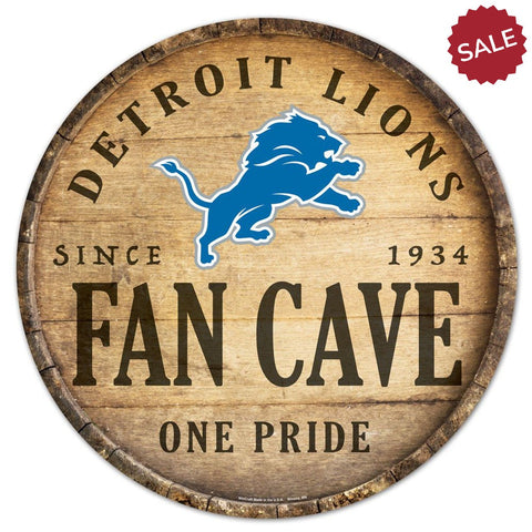 Detroit Lions Sign Wood 14 Inch Round Barrel Top Design