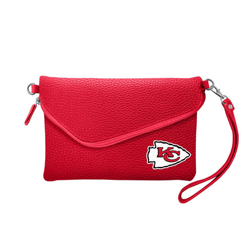 Kansas City Chiefs Purse Pebble Fold Over Crossbody Light Red - Special Order