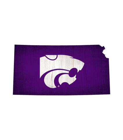 Kansas State Wildcats Sign Wood 12 Inch Team Color State Shape Design - Special Order