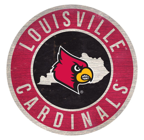 Louisville Cardinals Sign Wood 12 Inch Round State Design - Special Order - Team Fan Cave