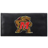 Maryland Terrapins Checkbook Cover Embroidered Leather - Team Fan Cave