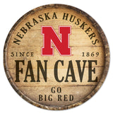 Nebraska Cornhuskers Sign Wood 14 Inch Round Barrel Top Design-0