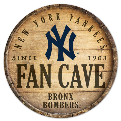 New York Yankees Sign Wood 14 Inch Round Barrel Top Design-0