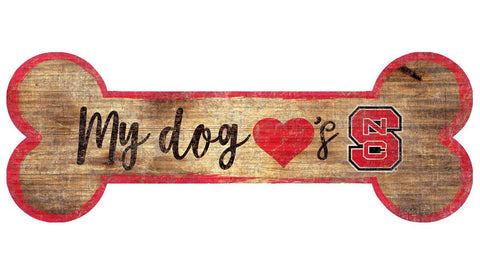 North Carolina State Wolfpack Sign Wood 6x12 Dog Bone Shape - Team Fan Cave