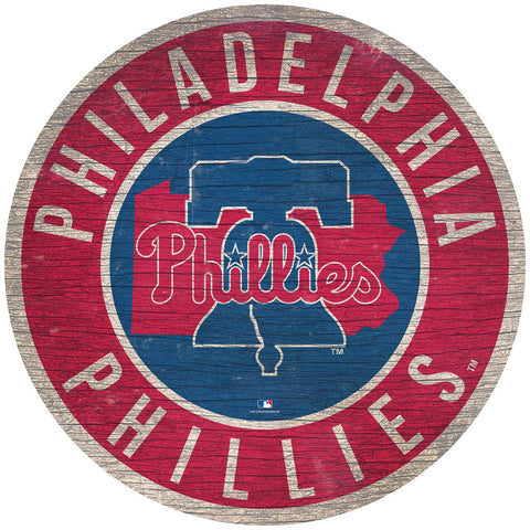 Philadelphia Phillies Sign Wood 12 Inch Round State Design - Team Fan Cave