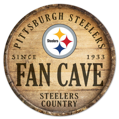 Pittsburgh Steelers Sign Wood 14 Inch Round Barrel Top Design-0