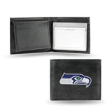 Seattle Seahawks Wallet Billfold Leather Embroidered Black