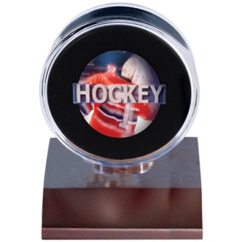 Wood Hockey Puck Holder - Dark Wood